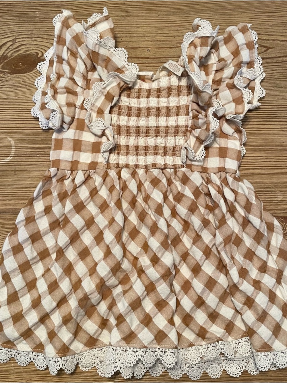 Matilda Jane Beige and White Gingham Ruffle Top
